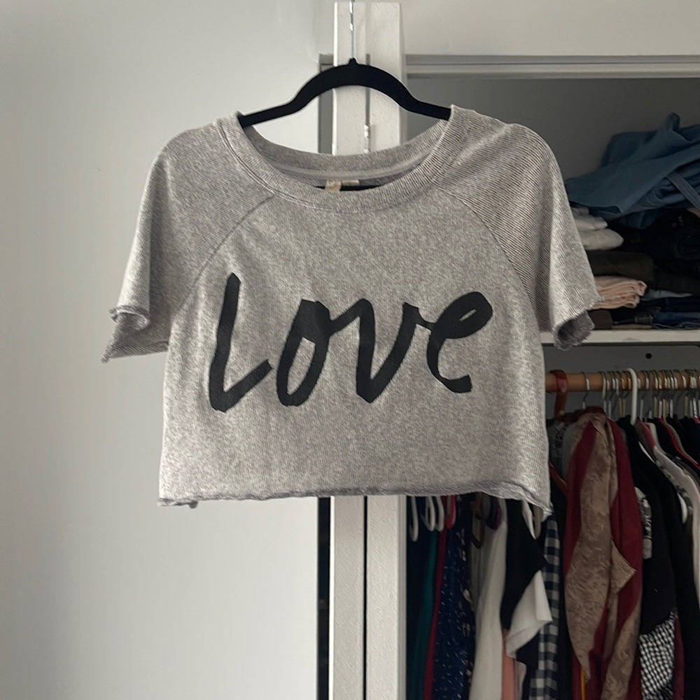 Grey “Love” crop top